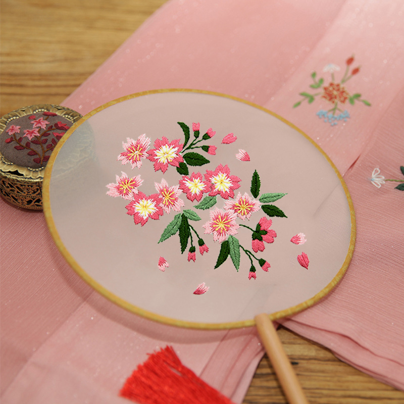 Bordado DIY hecho a mano Lu Bordado producción ventilador material paquete antiguo estilo organza translúcido principiante bordado de doble cara