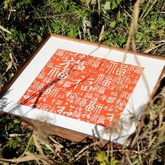 2F Hundred Happiness New Chinese Style Rubbing Wood Entrance Vermilion Decorative Painting Living Room Entrance Abstract Fortune Character Painting Solid Wood