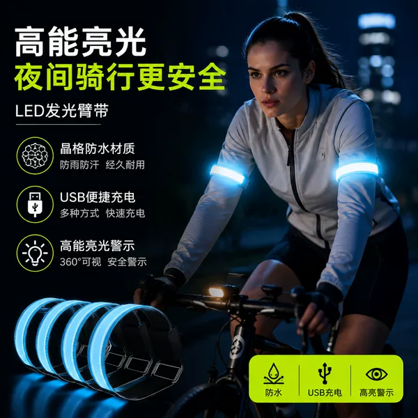 Cross-border bestseller LED light-up wristband for night running and safe cycling, USB rechargeable, with adjustable hook-and-loop fastening