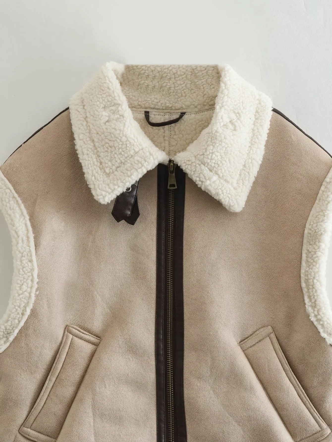 Y2K nuovo da donna in pelliccia integrata in pile senza maniche gilet in cotone giacca top_voghion.com