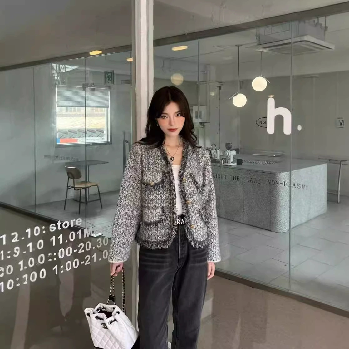 Трикотажный свитер маленький ароматный ветер кардиган топ 2024 осень-зима новый водонепроницаемый норковый бархат высокого качества мода куртка для женщин