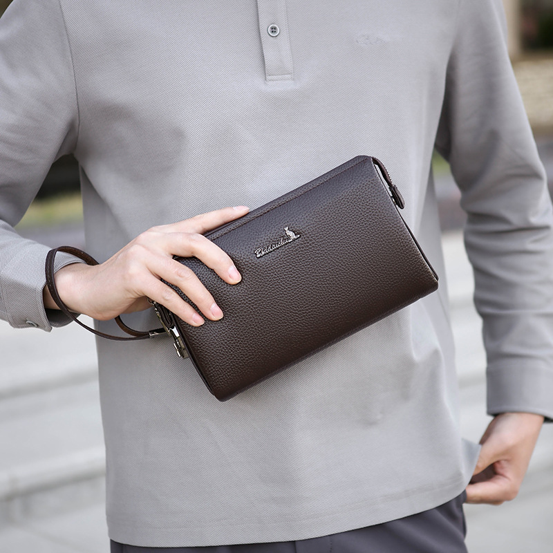 Men's Casual Korean Style Envelope Bag Large Capacity Cowhide Leather Soft Handbag New Style_voghion.com