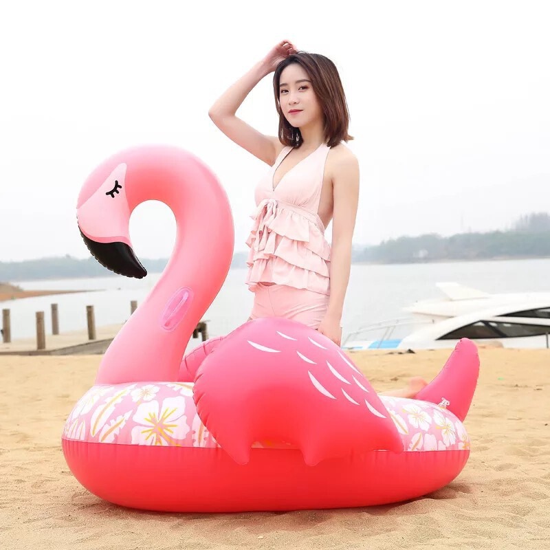 Wholesale spot 150cm rose gold flamingo floating row pink mount large swimming ring PVC inflatable waterbed