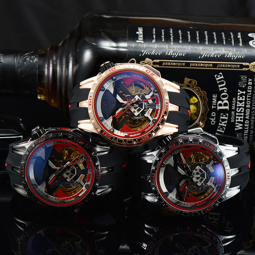 Manufacturer supply: simple mechanical wristwatch, round large dial, hollow-out personalized watch, patterned mechanical watch