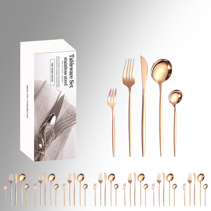 Amazon vajilla de acero inoxidable 20/30/40 piezas traje Portugal 4 piezas principales caja simple comida occidental cuchillo, tenedor y cuchara traje