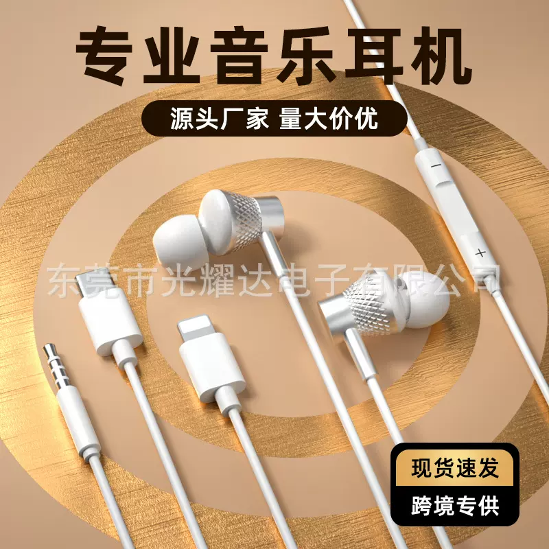 跨境私模3.5圆头有线耳机TypeC数字解码入耳式线控带麦工厂直销