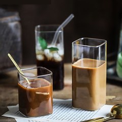 高ホウケイ酸ガラス製の正方形の単層カップ、お茶用カップ、家庭用朝食ミルクジュースカップ、おしゃれなミルクティーカップ、耐熱性