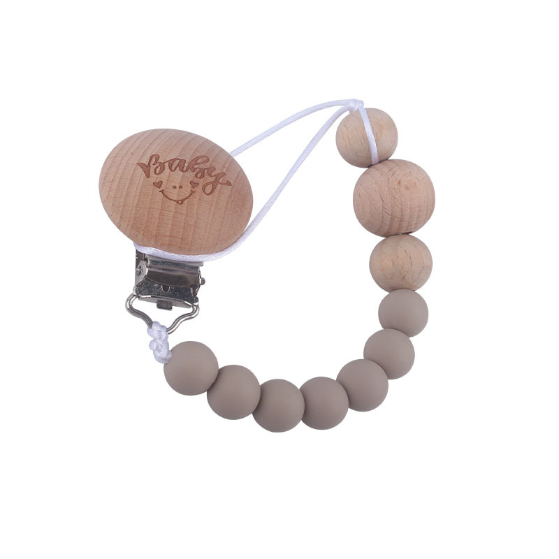 Bebé suministros de haya bebé Smiley cara forma chupete clip Beech cuentas de gel de sílice mordedor grano chupete cadena anti-pérdida