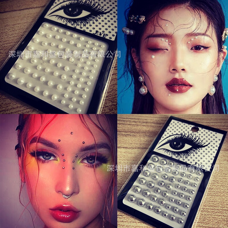 Fake Eyebrow Nail Paste Nose Nail Lip Nail Paste Earring Nail Drill Flash Diamond Makeup Face Paste Silver Plated Semicircle Paste Pearl Paste
