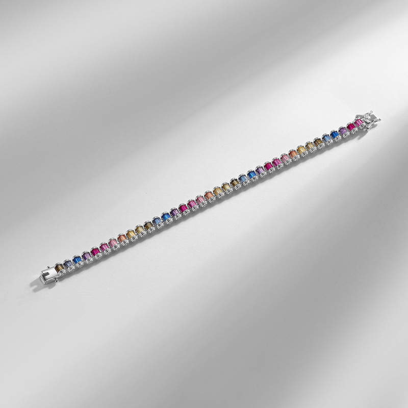 Nueva cadena de tenis de circonio de color de diamante completo transfronterizo S925 pulsera de tesoro de color arco iris con incrustaciones de plata