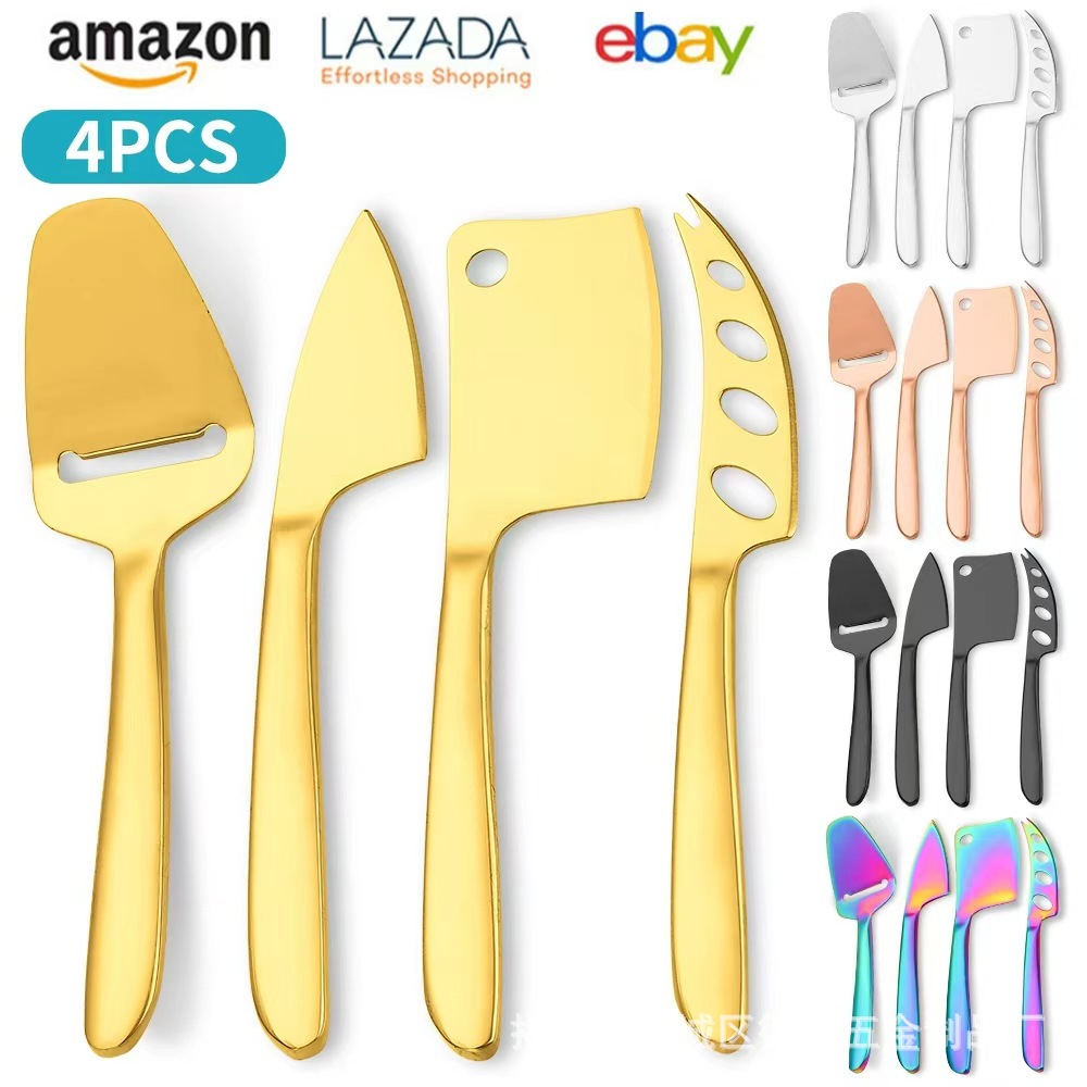 跨境热销不锈钢芝士刀四件套多功能家用厨房西餐烘焙工具芝士铲刀