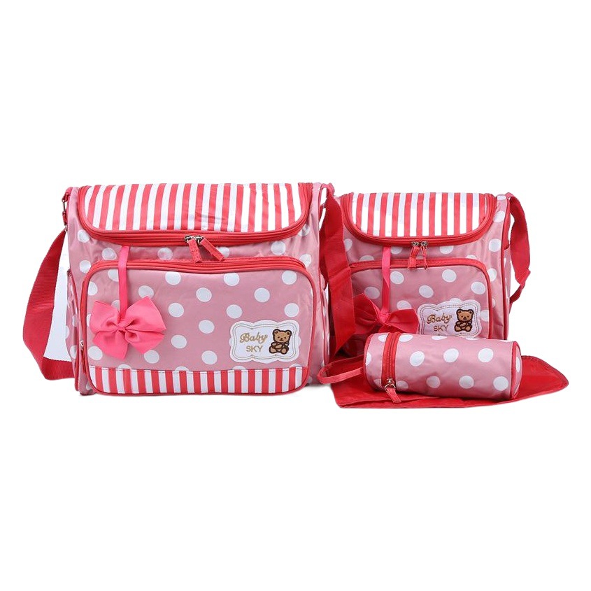 Mommy Bag Four-Piece Set, Multi-Functional, Large Capacity, Butterfly Bow Single-Shoulder Mom Bag, Mother and Baby Bag, Lightweight Bow Crossbody Bag