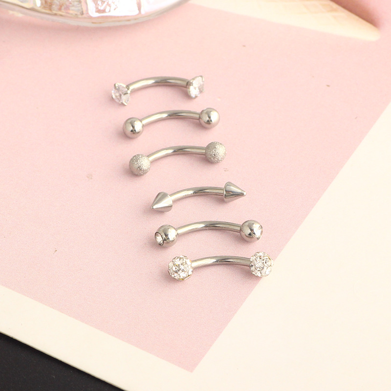 16G Stainless Steel Micro-Inlaid Zircon Eyebrow Ring Screw Ball Fashion Earrings Set of 10 detail image 16