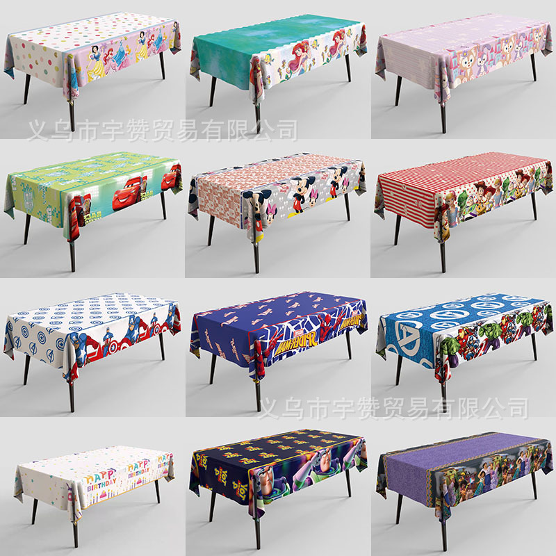 Authentic Birthday Party Marvel Minnie Mickey Mermaid Mcqueen Car Pe Disposable Cartoon Animation Tablecloth Tablecloth