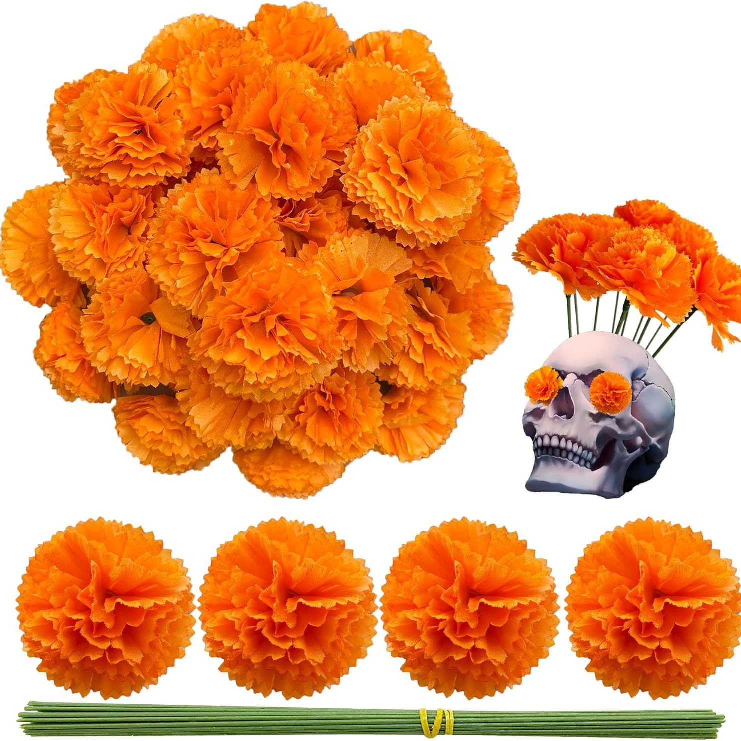 Cross-Border Artificial Marigold Flower Set 6Cm/9Cm Lilac Carnation Mexican Day of the Dead Halloween Decoration