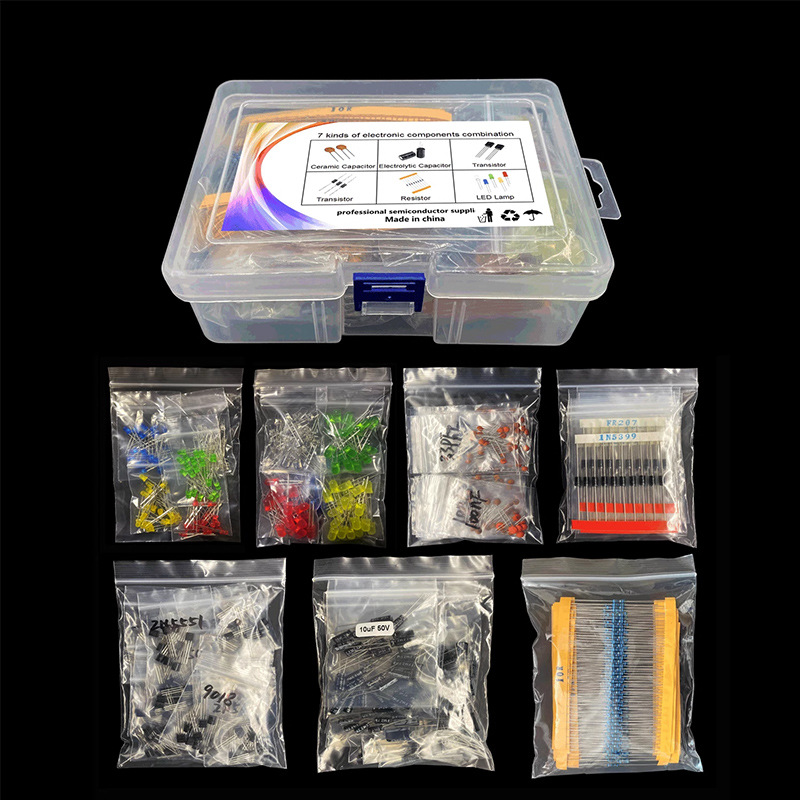 Cross-border version 7 kinds of components large set 3/5mm light-emitting diodes ceramic disc capacitors metal film resistors