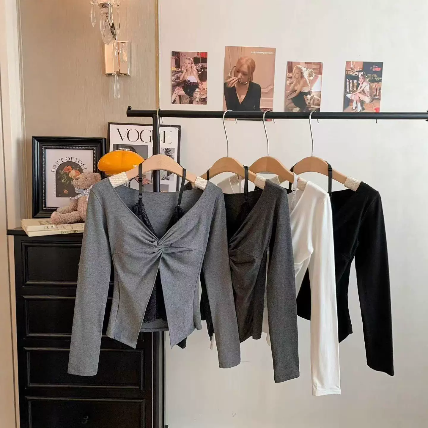 适美辣妹风蕾丝拼接假两件长袖T恤女装秋季显瘦性感百搭上衣