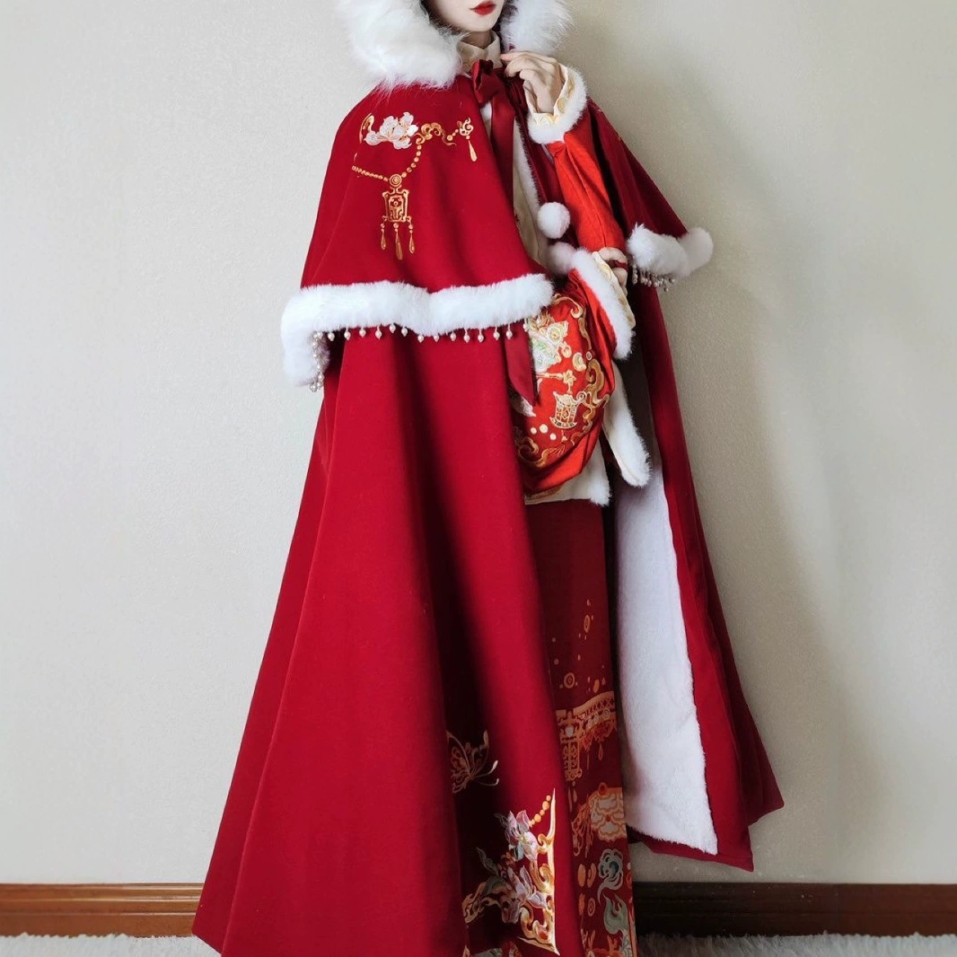 Подружка накидка новый танец бабочки зимний костюм накидка вышивка бархат толстый длинный меховый воротник женский плащ выходит на плащ