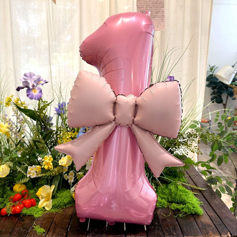 40インチのピンクの蝶結びの数字の風船の赤ちゃんの1歳のパーティーは女の子の誕生日の簡単な配置の道具を飾ります。|undefined