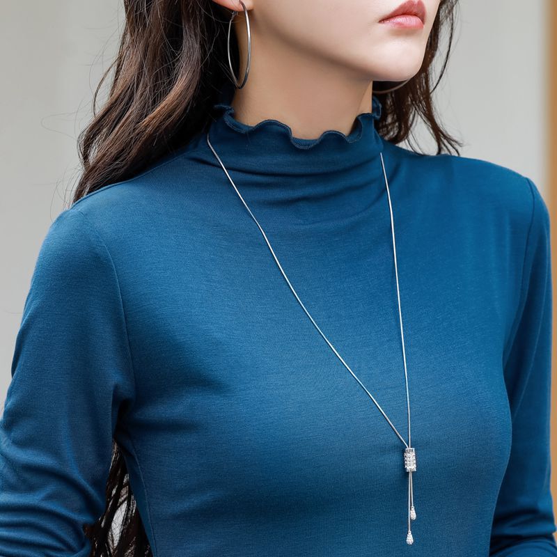 Spring and Autumn New Half-high Collar Base Shirt Thin Modal Inner T-Shirt Women's Pure Foreign Style Cotton Wood-ear Top Spring and Autumn New Half-high Collar Base Shirt Thin Modal Inner T-Shirt Women's Pure Foreign Style Cotton Wood-ear Top