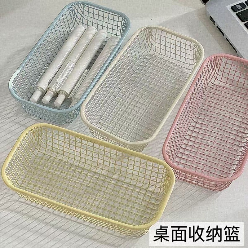 INS-style iron storage basket for students' miscellaneous items and stationery, organizer box, desktop decoration, photo prop storage basket INS-style iron storage basket for students' miscellaneous items and stationery, organizer box, desktop decoration, photo prop storage basket