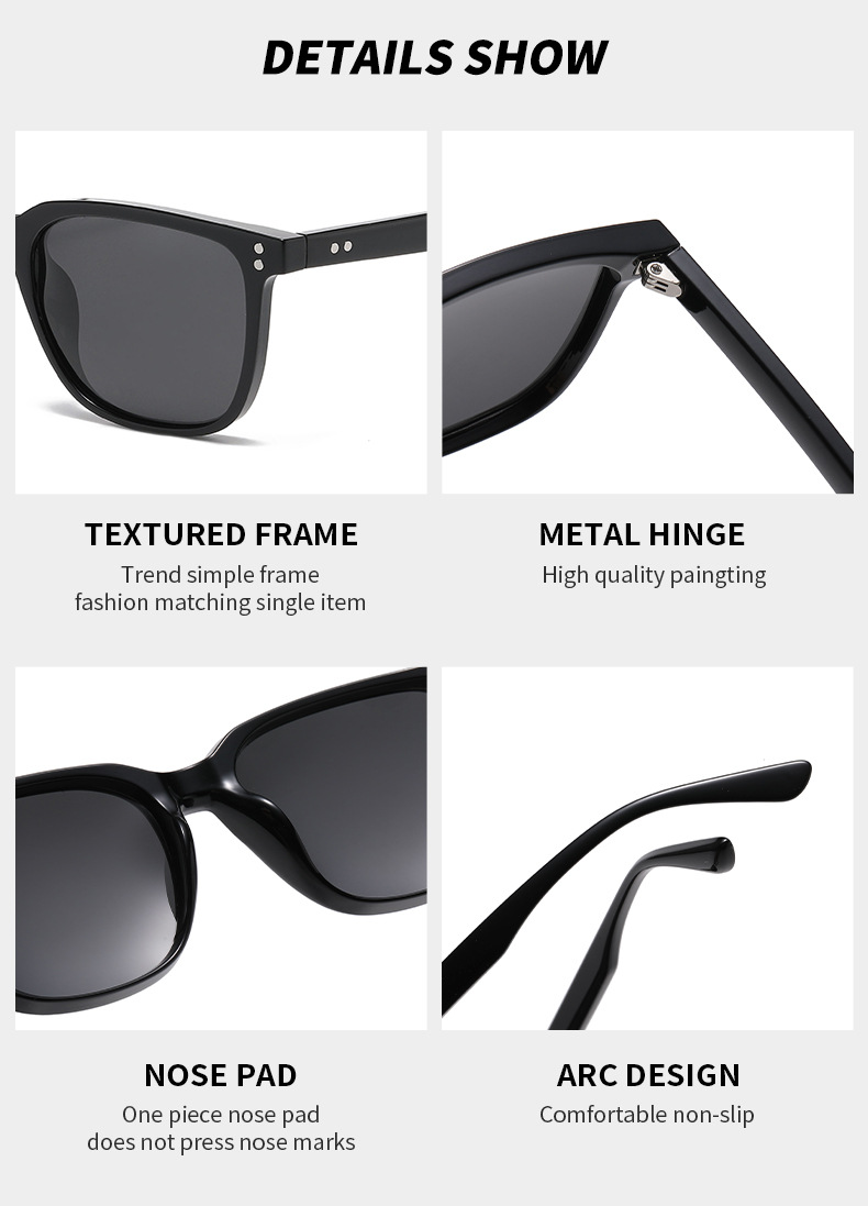 57g Weight Full Frame Glasses Structure Sunglasses Classification Tac, UV400 Protection Lens Material Square Glasses Style Outdoor, Travel Occasion Solid Color Pattern All Seasons Season Unisex Gender Basic, Simple Style Style Basic Simple Style Solid Color Tac UV400 Protection Square Full Frame Women's Sunglasses 4