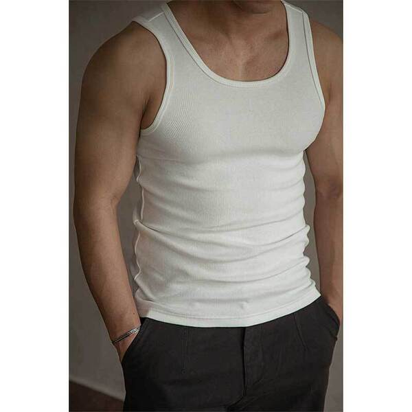 Summer High Elastic Vest Men's Korean Style Sports Slim Threaded Sleeveless Ice Silk T-Shirt New Ribbed Pure Color Bottoming