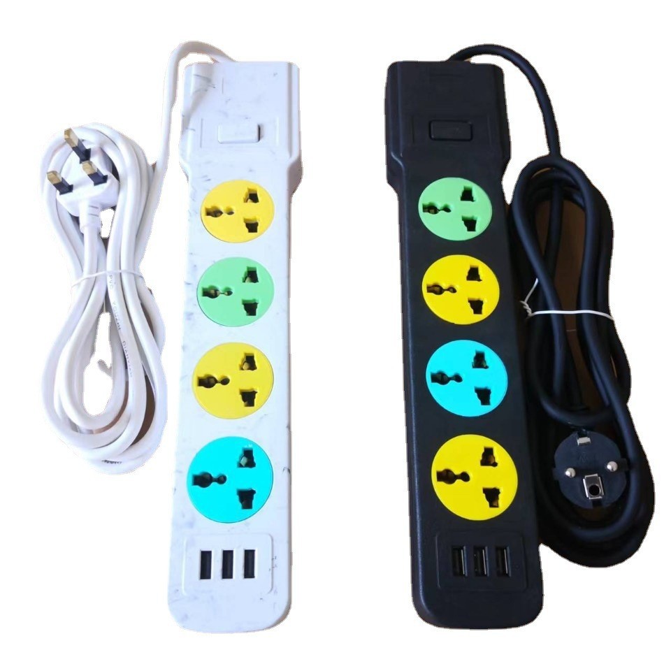 Enchufe de exportación para comercio exterior con USB, regleta de alimentación doméstica estándar británica y europea con múltiples tomas y interruptor, cable de extensión para regleta de alimentación.