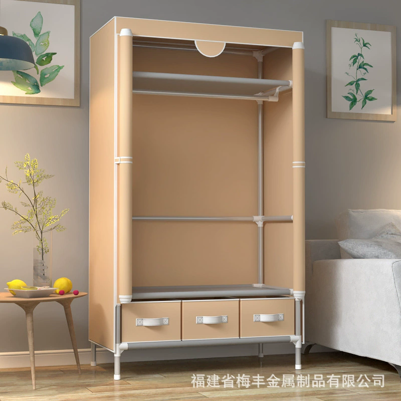 Portable Fabric Wardrobe with Steel Pipe Frame, Multiple Widths 75–185 cm, Drawer Storage Options