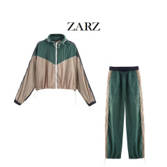ZARZ自作欧米風新型女装衝突色飾り縁コート衝突色飾り縁ワイドパンツ8073137