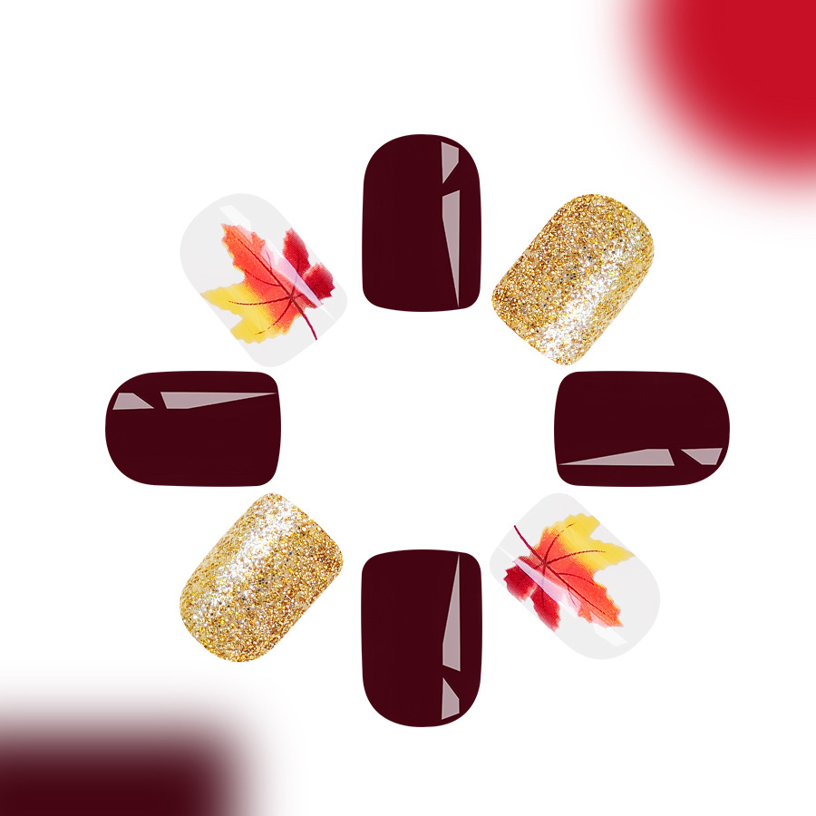 Short bright square armour Europe and the United States cross-border trade solid color glitter autumn and winter multi-color maple leaf detachable wea_voghion.com