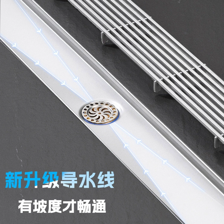 Water conduit floor drain long strip deodorant gun gray 304 stainless steel large displacement sink shower room plus rectangular