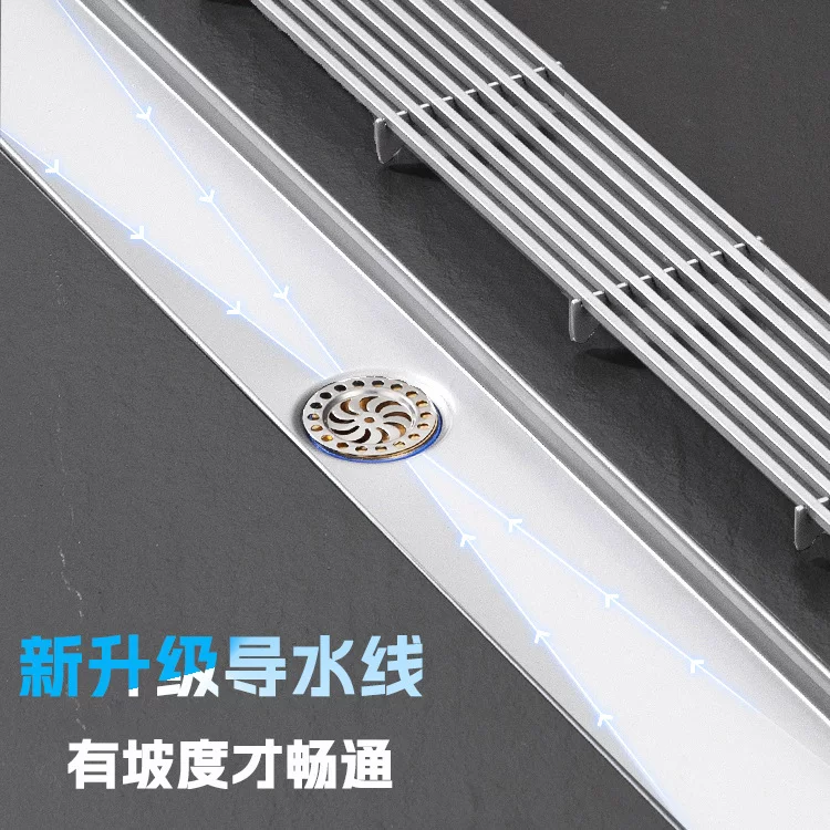 Water conduit floor drain long strip deodorant gun gray 304 stainless steel large displacement sink shower room plus rectangular