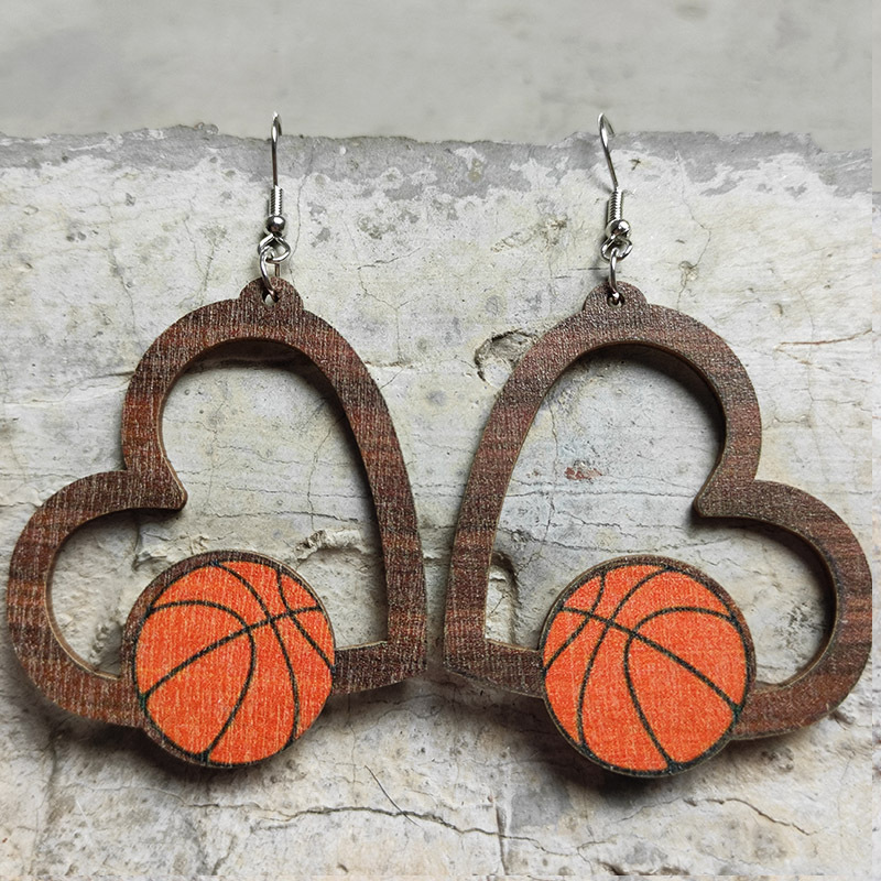 Sports Heart Shape Wood Null Printing Shape/pattern Women's Earrings display picture 3