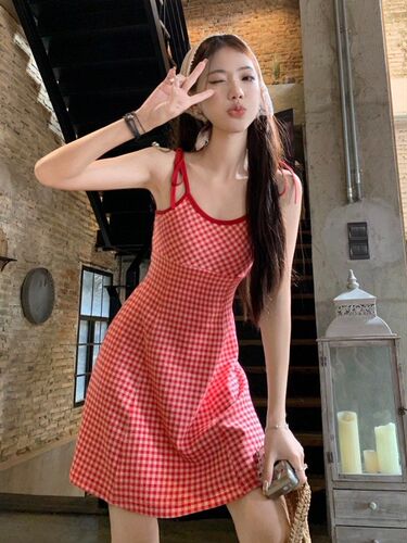 Fresh College Sweet and Spicy Color Block Striped Tank Top Dress Women's Early Spring Youthful Fitting A-line Skirt Dress Short Skirt