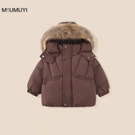 儿童棉衣2025冬季新款男童加厚保暖毛领棉服外套中小童纯色棉袄潮