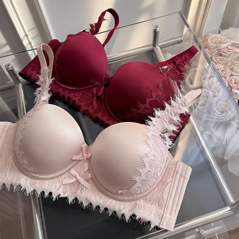 Original French-Style Light Luxury Pearlescent Satin Lingerie Set for Women, Designed to Enhance Small Busts, Prevent Sagging, and Provide Lift