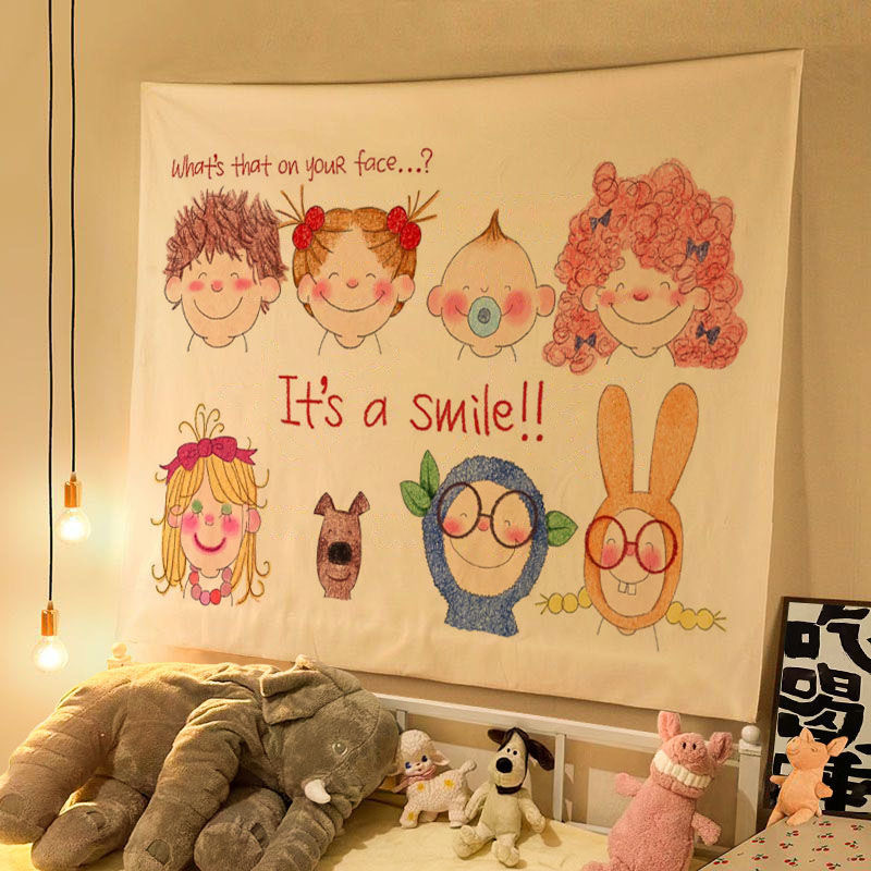 オイルパステルイラスト COCOソース かわいいおやすみ吊り布 子供部屋 寝室 壁飾り 雰囲気背景布 壁布|undefined