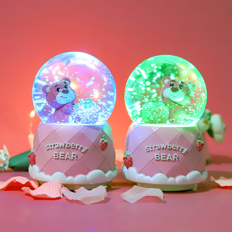 Fantasía bola de cristal dibujos animados fresa oso caja de música luminosa juguete de los niños niñas Regalo de Cumpleaños de vacaciones