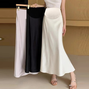 Spot pregnant women French retro acetate satin skirt 2024 new female high waist hip slim fishtail long...