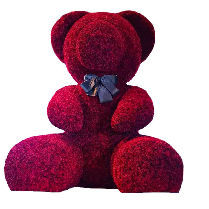 百界婚礼堂道具海南三亚仿真红色玫瑰熊酒店商场大堂门口铁艺摆设