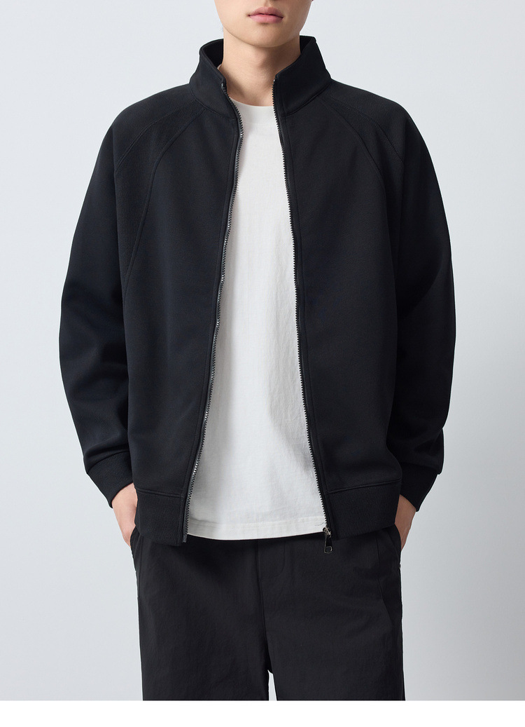 Áo hoodie nam nỉ cổ đứng khóa kéo phong cách thể thao thành phố — đen chi tiết 23