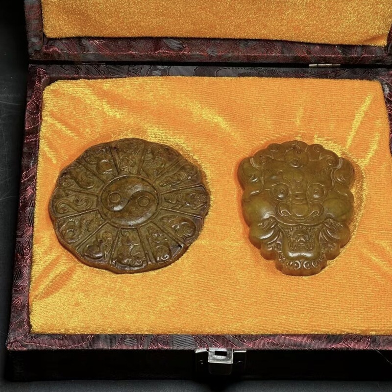 直播供货仿古做旧工艺品岫玉做旧 古风配饰 福字吉祥套盒玉牌批发|undefined