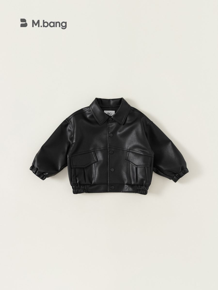 Ropa infantil Youbao, estilo otoñal, chaqueta para niños, chaqueta de cuero de color sólido para niños, chaqueta de cuero estilo motero punk, chaqueta elegante para niñas image 4