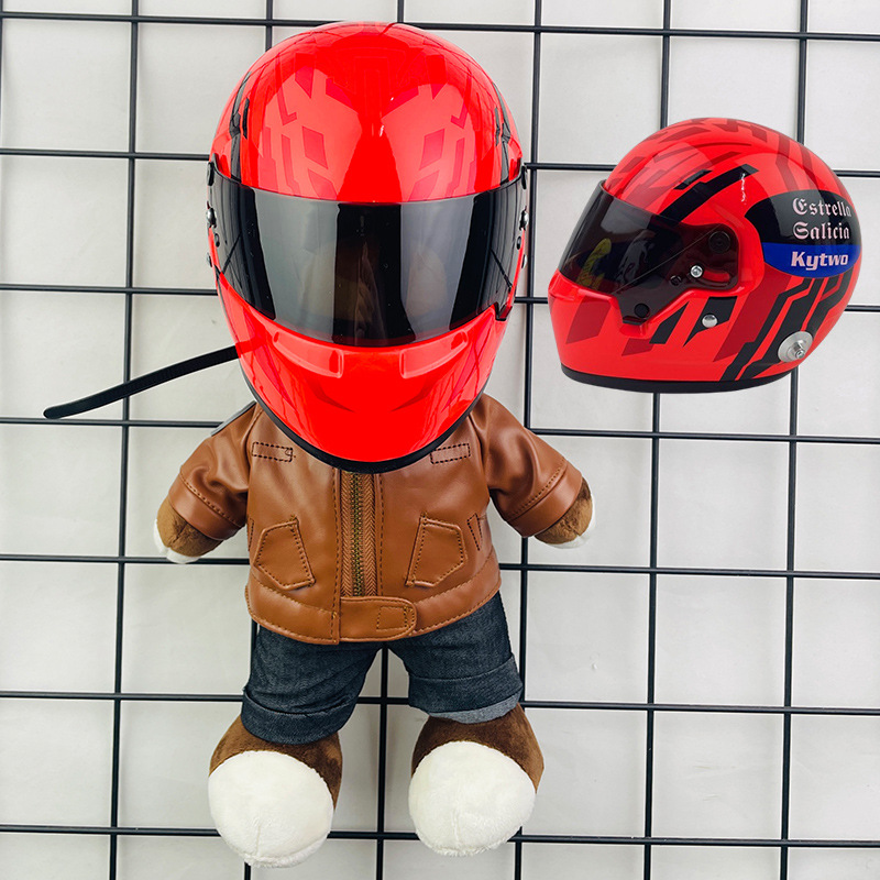 Coche eléctrico colgante oso muñeca casco cuero juguete coche tronco montar decoración 4S reparación tienda locomotora muñeca