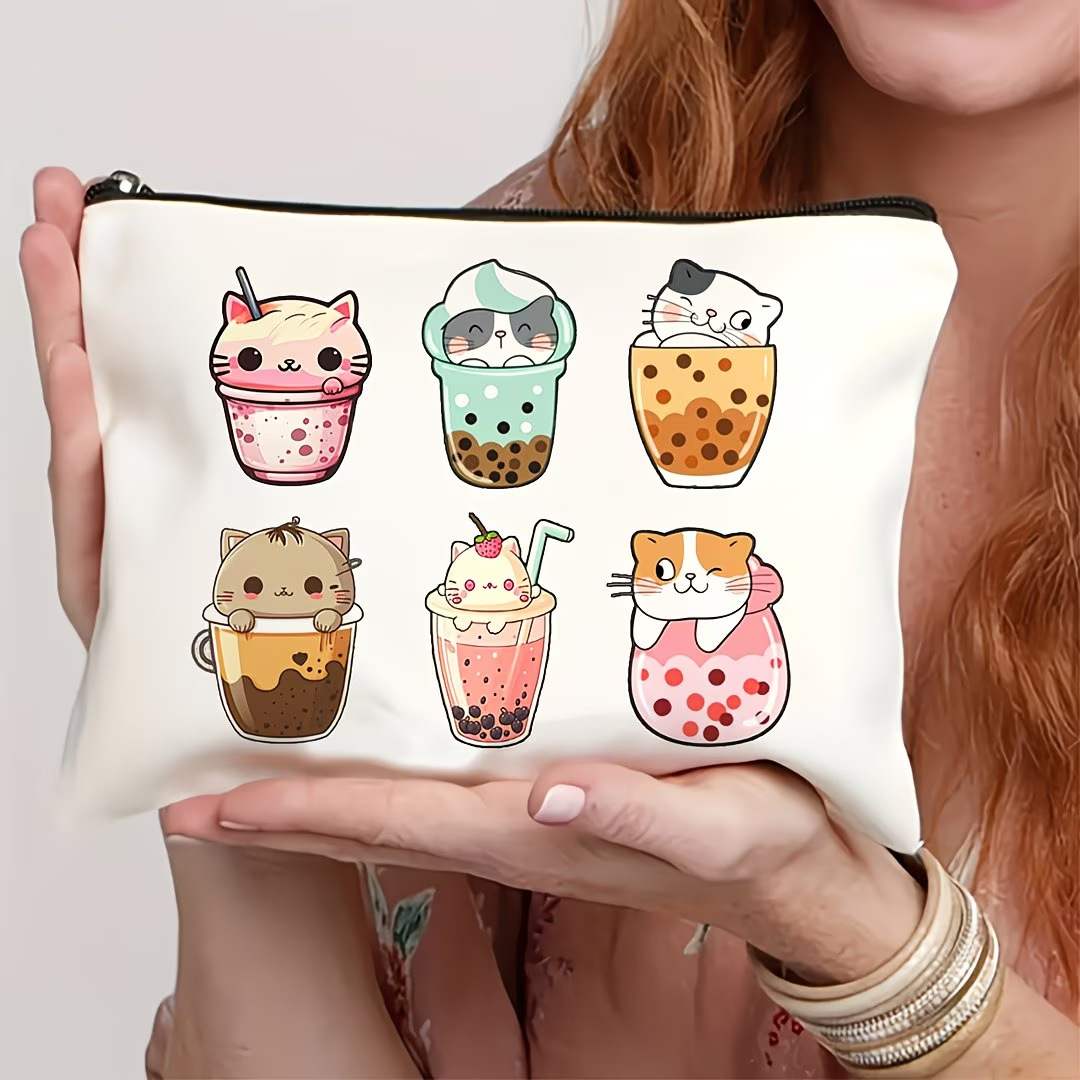 Fuente de fabricación directa de varios estilos de gato impresa bolsa de lona con cremallera bolsa de cambio de mano almacenamiento de cosméticos