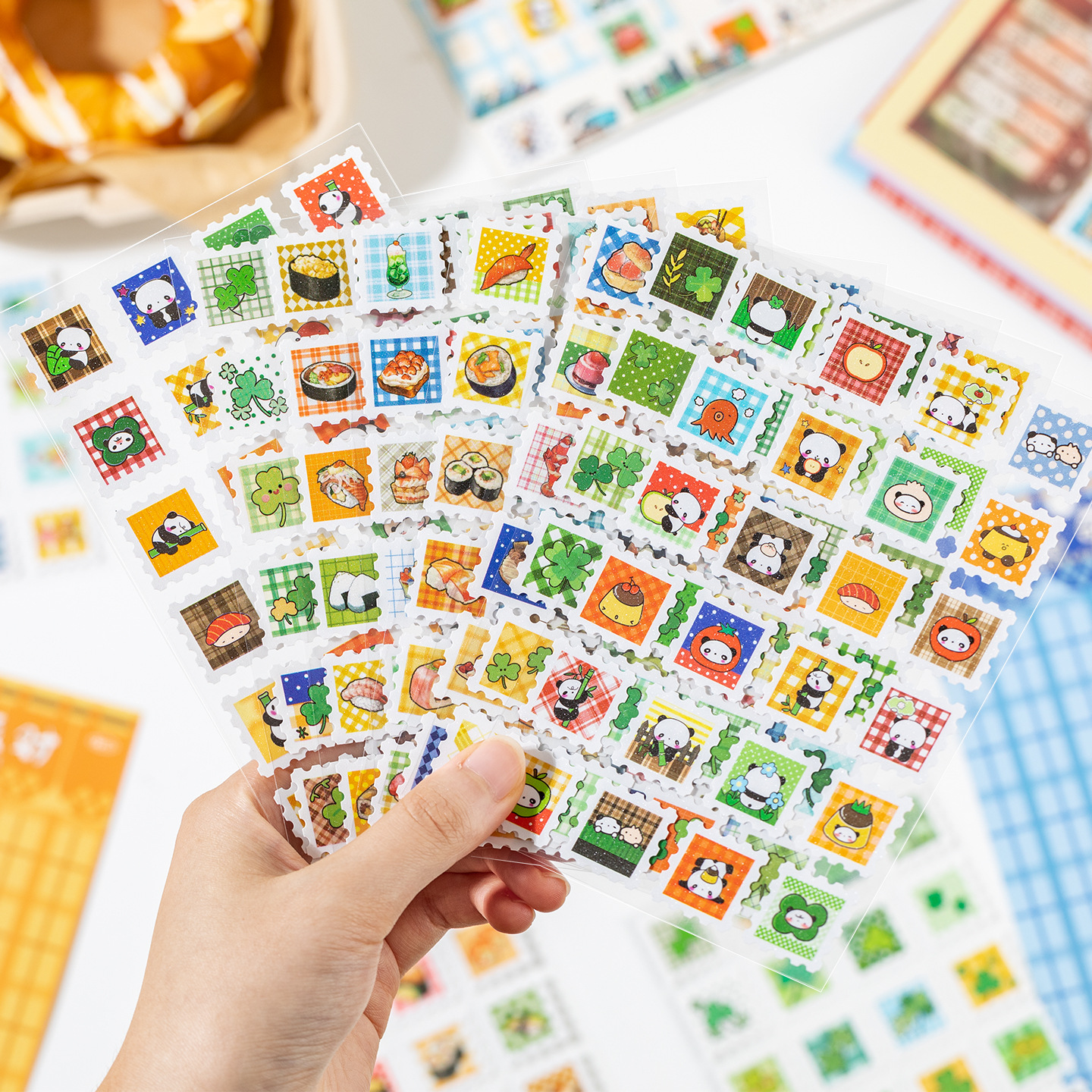 Yuzhou Guzao mini sello pegatinas de tiempo de sabor postal comida japonesa material de cocina de sopa de cocina decoración collage de cuentas