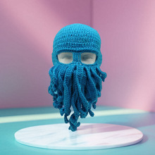 手工乌贼帽毛线章鱼帽保暖滑雪搞笑派对帽毛线胡子帽 逗B帽跨境