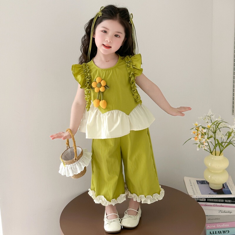 Girls' Summer Flying Sleeve suit 2025 New Children's Fashionable Two-piece Set Baby's Summer Thin Clothes
