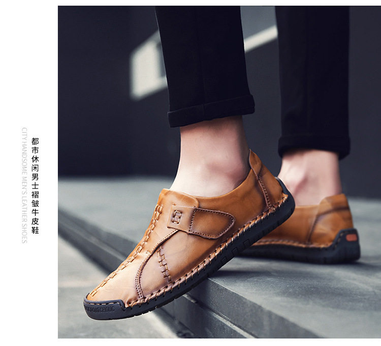 Giày lười nam da bò cỡ lớn phong cách Anh, giày đơn mũi tròn đế bệt — 7808 màu đen, 7808 nâu vàng, 7808 đỏ nâu chi tiết 3